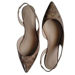 Coach Signature Monogram Slingback Flats Pointed Toe Tan Brown Womens 8